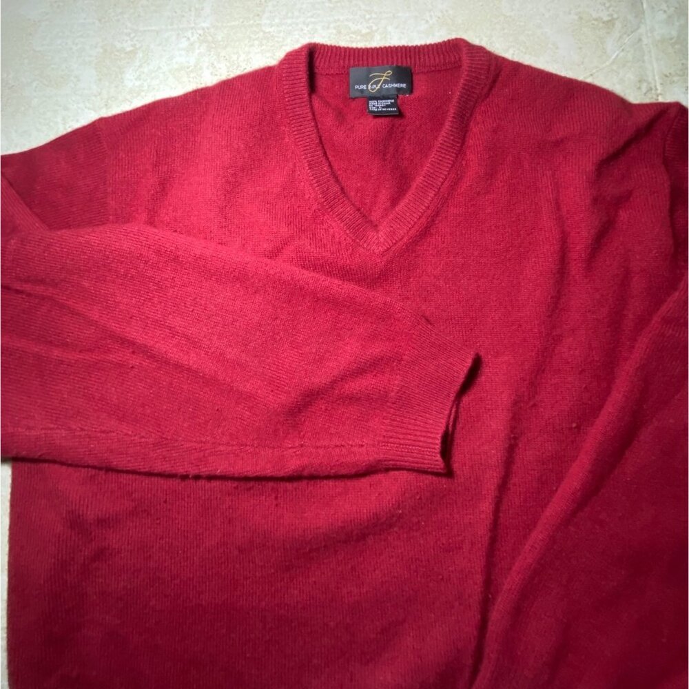 Pure‎ 2-Ply 100% Cashmere V-Neck Sweater L Red Long-Sleeve Cozy Warm
